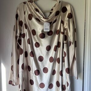 Cream Satin Polka Dot Blouse with Brown Dots